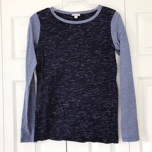 GAP Long Sleeve Heathered Blue Baseball Tee